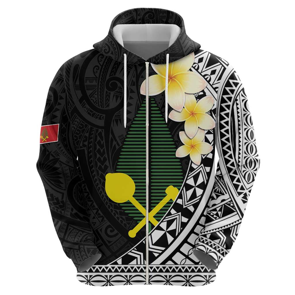 Alo Chiefdom Wallis and Futuna Personalized Zip Hoodie Frangipani Flowers Polynesian Pattern