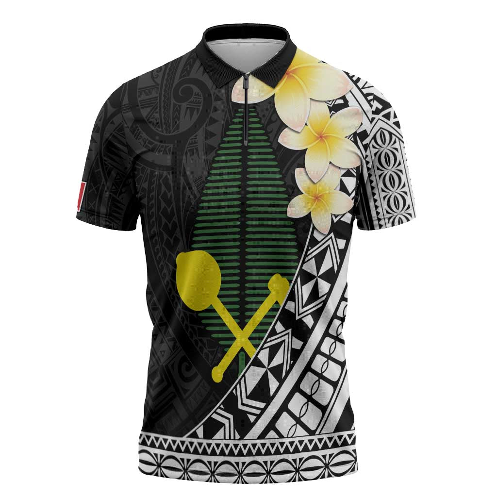 Alo Chiefdom Wallis and Futuna Personalized Zipper Polo Shirt Frangipani Flowers Polynesian Pattern - Polynesian Pride