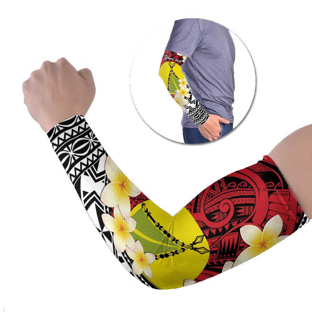 Sigave Chiefdom Wallis and Futuna Personalized Arm Sleeves Frangipani Flowers Polynesian Pattern LT9 Set of 2 Red - Polynesian Pride