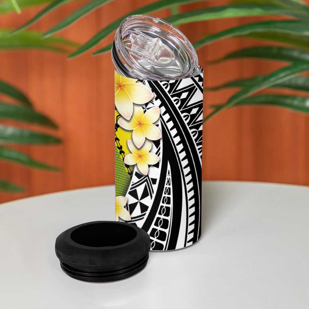 Sigave Chiefdom Wallis and Futuna Personalized 4 in 1 Can Cooler Tumbler Frangipani Flowers Polynesian Pattern