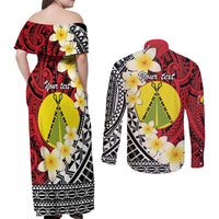 Sigave Chiefdom Wallis and Futuna Personalized Couples Matching Off Shoulder Maxi Dress and Long Sleeve Button Shirt Frangipani Flowers Polynesian Pattern