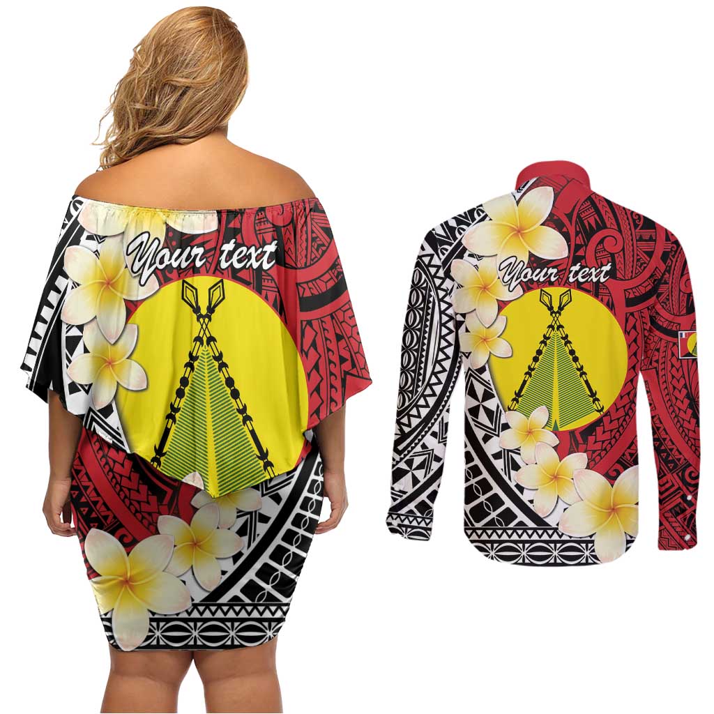 Sigave Chiefdom Wallis and Futuna Personalized Couples Matching Off Shoulder Short Dress and Long Sleeve Button Shirt Frangipani Flowers Polynesian Pattern