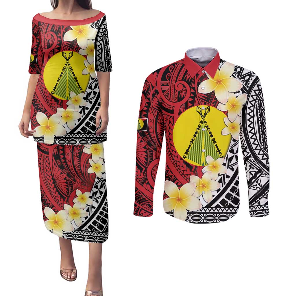 Sigave Chiefdom Wallis and Futuna Personalized Couples Matching Puletasi and Long Sleeve Button Shirt Frangipani Flowers Polynesian Pattern LT9 Red - Polynesian Pride