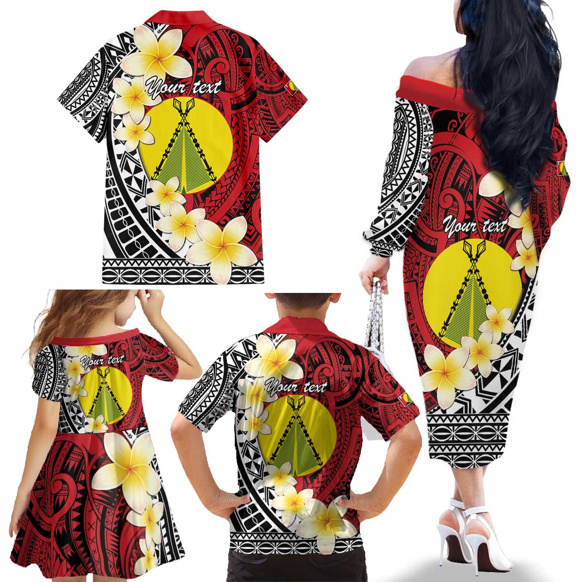 Sigave Chiefdom Wallis and Futuna Personalized Family Matching Off The Shoulder Long Sleeve Dress and Hawaiian Shirt Frangipani Flowers Polynesian Pattern