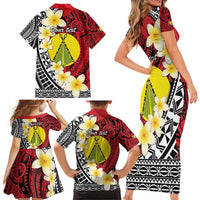 Sigave Chiefdom Wallis and Futuna Personalized Family Matching Short Sleeve Bodycon Dress and Hawaiian Shirt Frangipani Flowers Polynesian Pattern