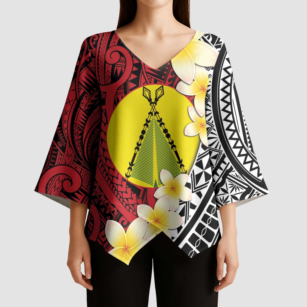 Sigave Chiefdom Wallis and Futuna Personalized Kimono Sleeve Blouse Frangipani Flowers Polynesian Pattern - Polynesian Pride