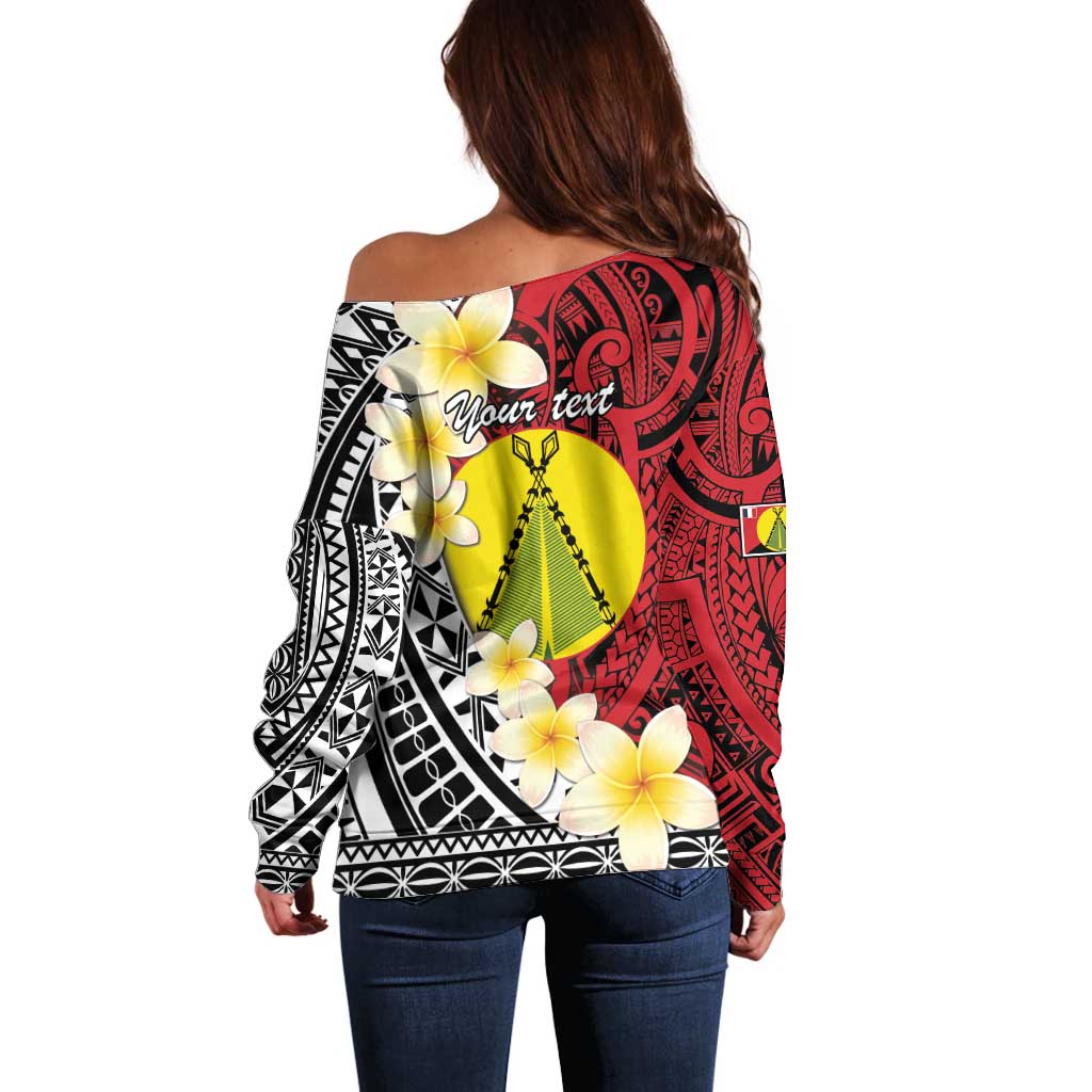Sigave Chiefdom Wallis and Futuna Personalized Off Shoulder Sweater Frangipani Flowers Polynesian Pattern