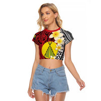 Sigave Chiefdom Wallis and Futuna Personalized Raglan Cropped T Shirt Frangipani Flowers Polynesian Pattern