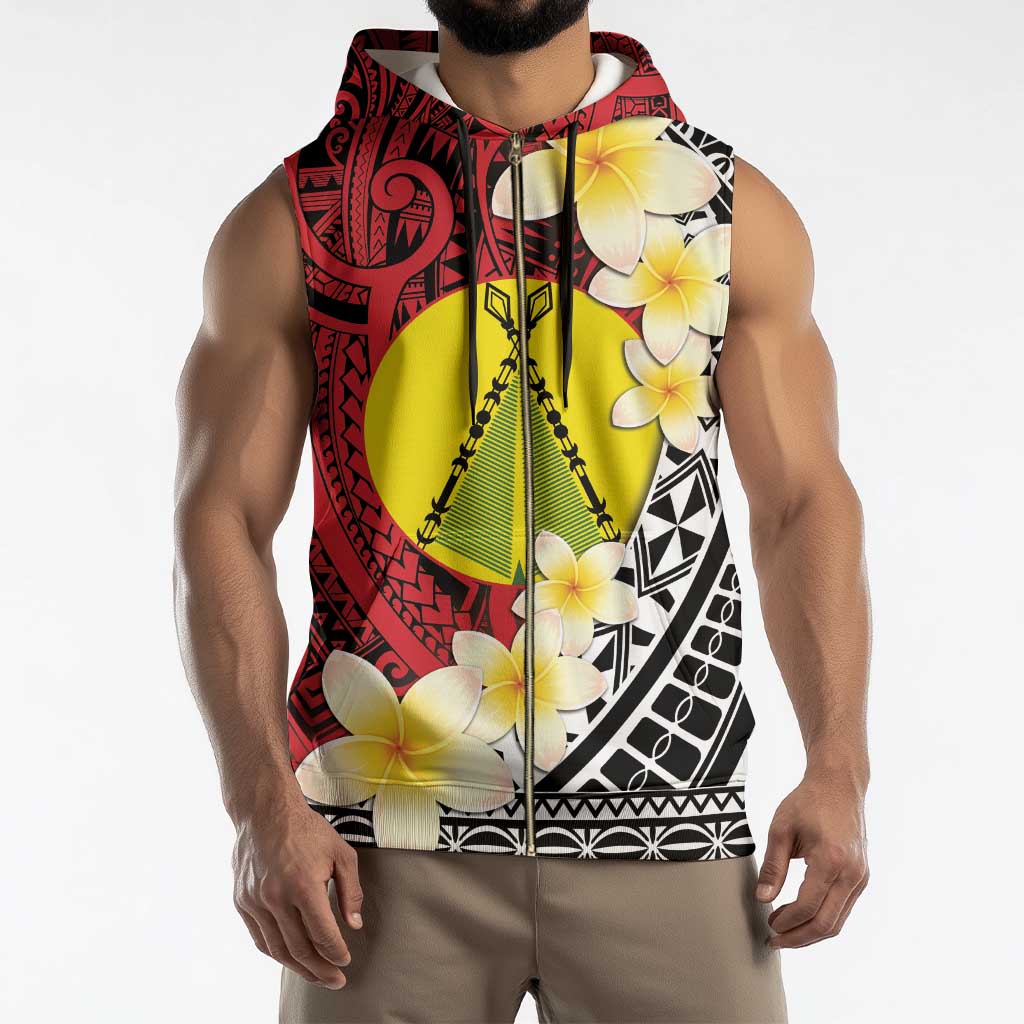 Sigave Chiefdom Wallis and Futuna Personalized Sleeveless Zip Hoodie Frangipani Flowers Polynesian Pattern - Polynesian Pride