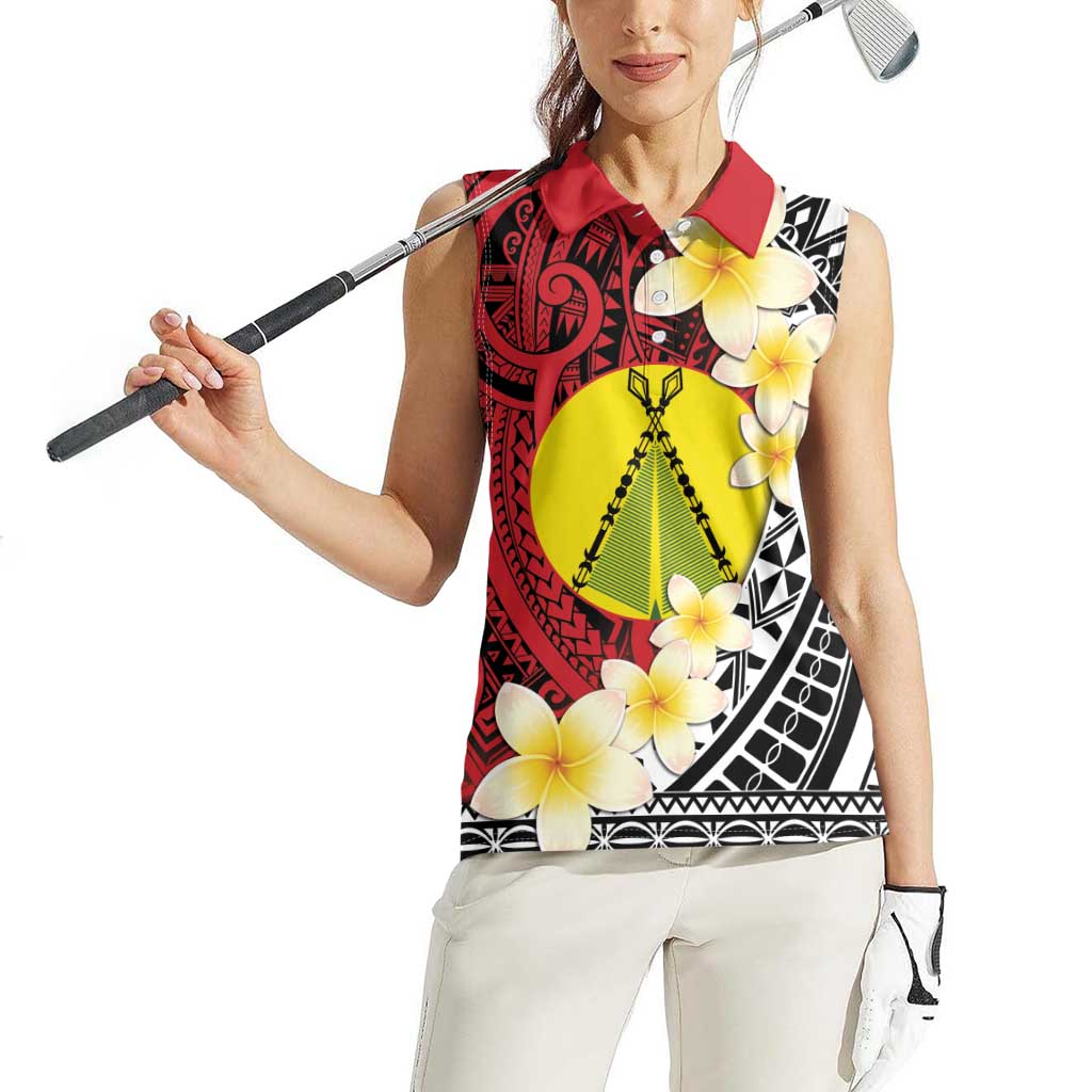 Sigave Chiefdom Wallis and Futuna Personalized Women Sleeveless Polo Shirt Frangipani Flowers Polynesian Pattern