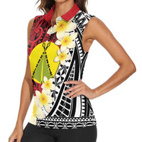 Sigave Chiefdom Wallis and Futuna Personalized Women Sleeveless Polo Shirt Frangipani Flowers Polynesian Pattern