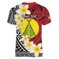 Sigave Chiefdom Wallis and Futuna Personalized Women V-Neck T-Shirt Frangipani Flowers Polynesian Pattern