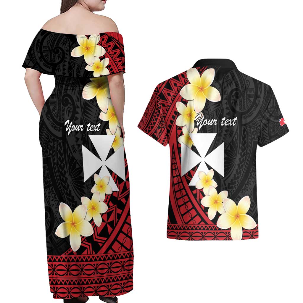 Uvea Chiefdom Wallis and Futuna Personalized Couples Matching Off Shoulder Maxi Dress and Hawaiian Shirt Frangipani Flowers Polynesian Pattern