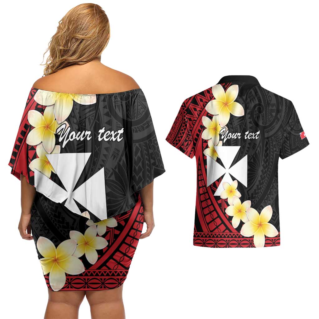 Uvea Chiefdom Wallis and Futuna Personalized Couples Matching Off Shoulder Short Dress and Hawaiian Shirt Frangipani Flowers Polynesian Pattern