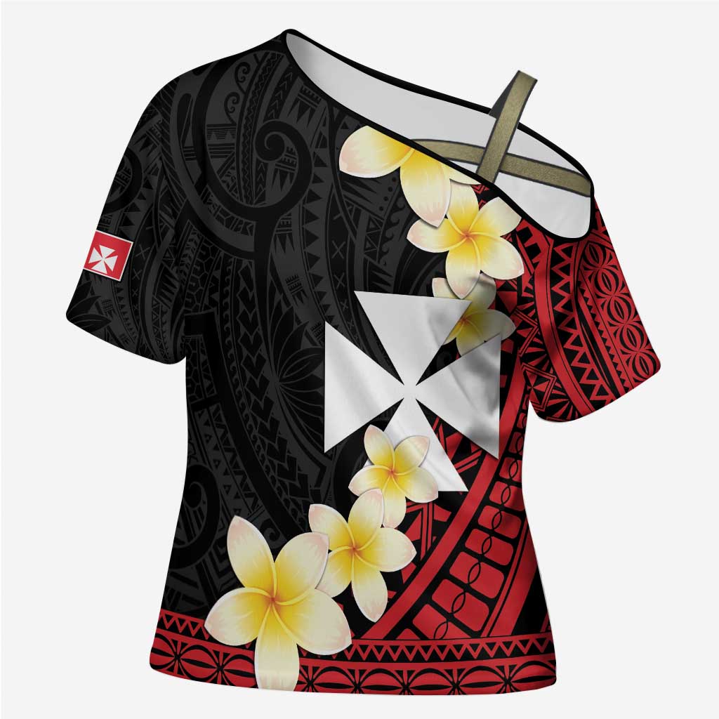 Uvea Chiefdom Wallis and Futuna Personalized Cross Shoulder Shirt Frangipani Flowers Polynesian Pattern LT9 Female Red - Polynesian Pride
