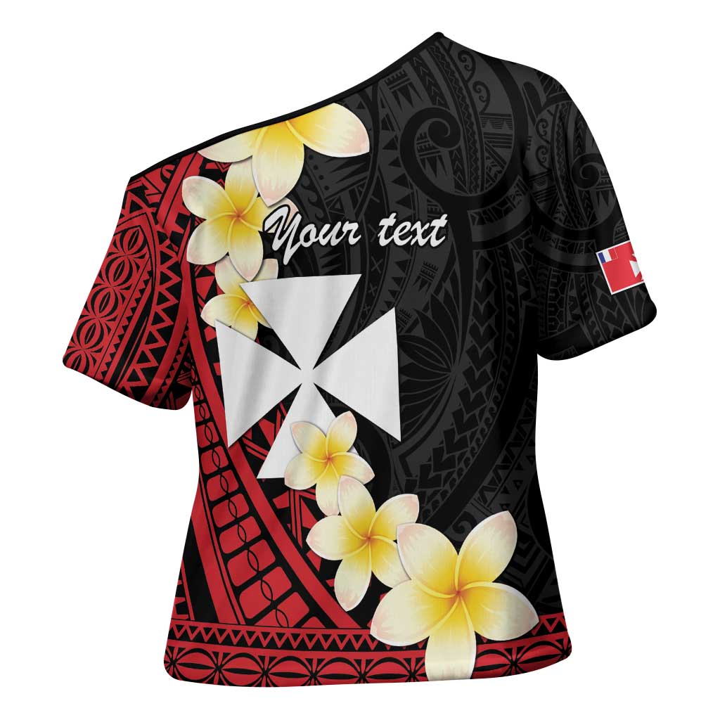Uvea Chiefdom Wallis and Futuna Personalized Cross Shoulder Shirt Frangipani Flowers Polynesian Pattern - Polynesian Pride