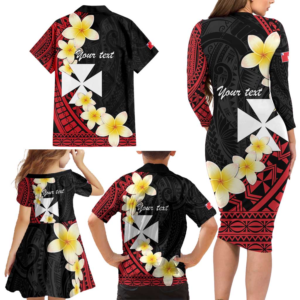 Uvea Chiefdom Wallis and Futuna Personalized Family Matching Long Sleeve Bodycon Dress and Hawaiian Shirt Frangipani Flowers Polynesian Pattern