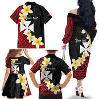 Uvea Chiefdom Wallis and Futuna Personalized Family Matching Off The Shoulder Long Sleeve Dress and Hawaiian Shirt Frangipani Flowers Polynesian Pattern