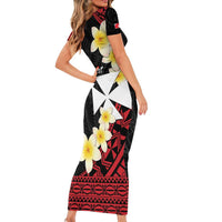 Uvea Chiefdom Wallis and Futuna Personalized Family Matching Short Sleeve Bodycon Dress and Hawaiian Shirt Frangipani Flowers Polynesian Pattern