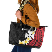 Uvea Chiefdom Wallis and Futuna Personalized Leather Tote Bag Frangipani Flowers Polynesian Pattern