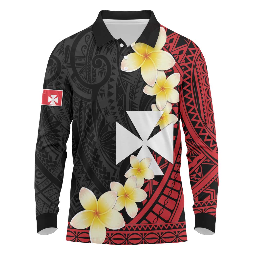 Uvea Chiefdom Wallis and Futuna Personalized Long Sleeve Polo Shirt Frangipani Flowers Polynesian Pattern LT9 Red - Polynesian Pride