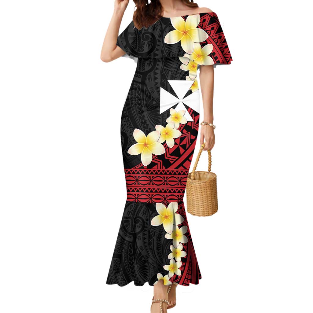 Uvea Chiefdom Wallis and Futuna Personalized Mermaid Dress Frangipani Flowers Polynesian Pattern
