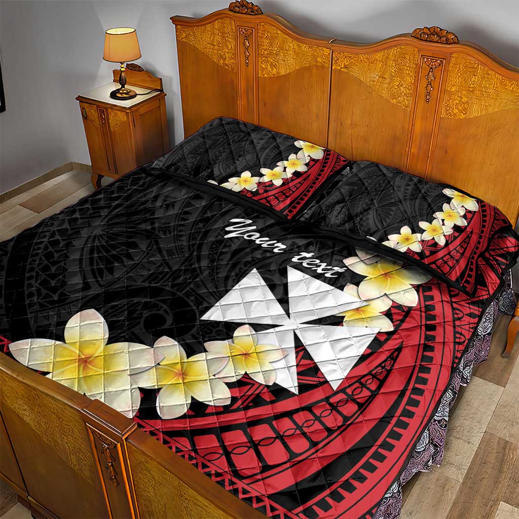 Uvea Chiefdom Wallis and Futuna Personalized Quilt Bed Set Frangipani Flowers Polynesian Pattern