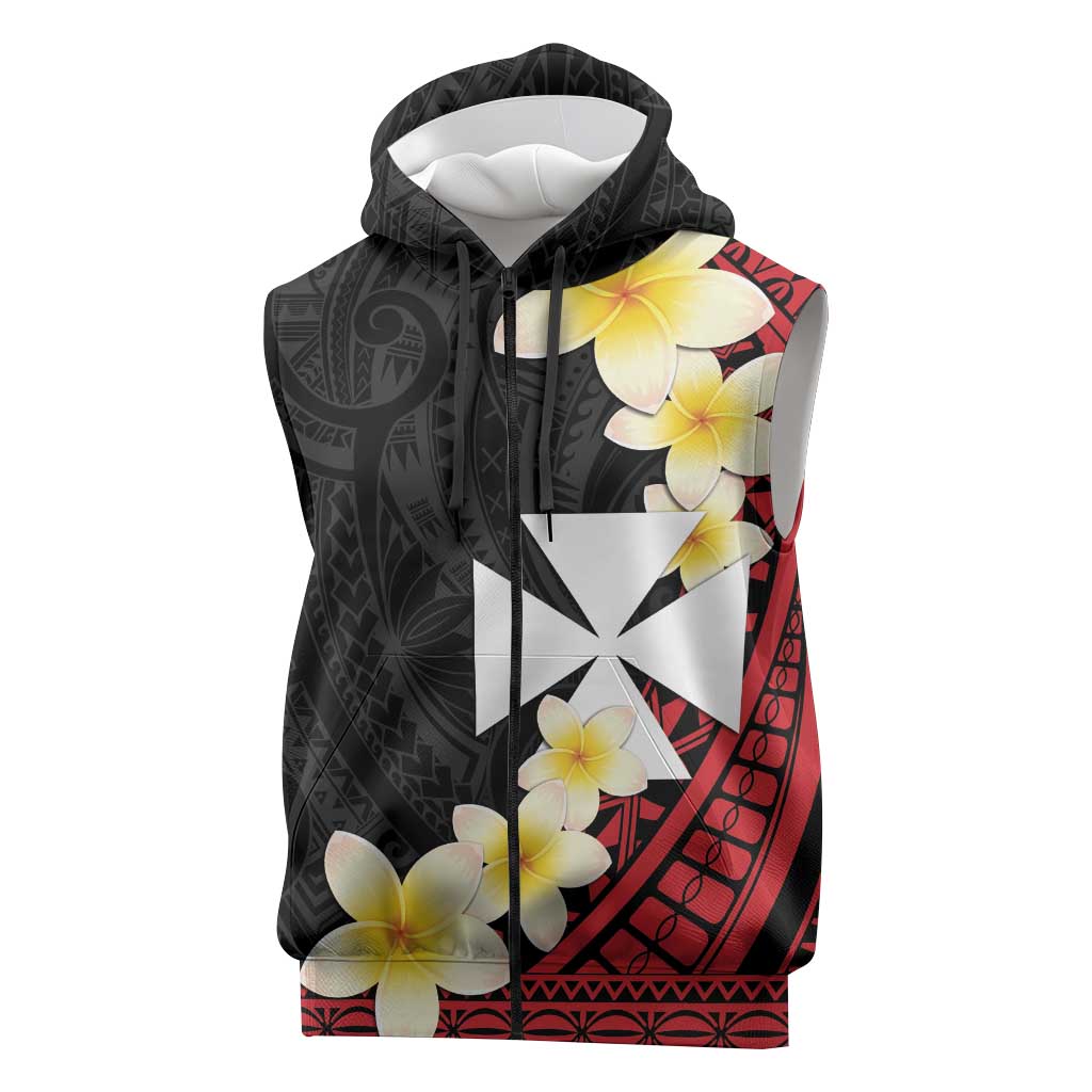 Uvea Chiefdom Wallis and Futuna Personalized Sleeveless Zip Hoodie Frangipani Flowers Polynesian Pattern LT9 Red - Polynesian Pride