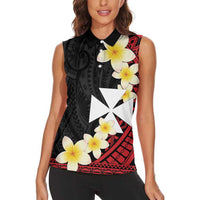 Uvea Chiefdom Wallis and Futuna Personalized Women Sleeveless Polo Shirt Frangipani Flowers Polynesian Pattern