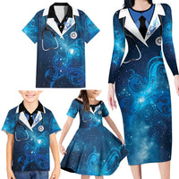 New Zealand Nurses RN Personalised Family Matching Long Sleeve Bodycon Dress and Hawaiian Shirt Galaxy Stethoscope Maori Motif