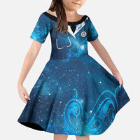 New Zealand Nurses RN Personalised Family Matching Off Shoulder Maxi Dress and Hawaiian Shirt Galaxy Stethoscope Maori Motif