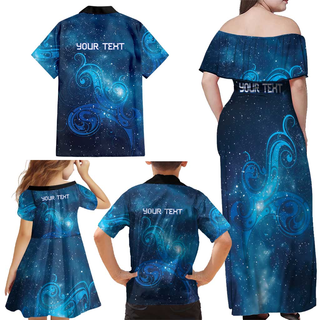 New Zealand Nurses RN Personalised Family Matching Off Shoulder Maxi Dress and Hawaiian Shirt Galaxy Stethoscope Maori Motif