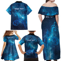 New Zealand Nurses RN Personalised Family Matching Off Shoulder Maxi Dress and Hawaiian Shirt Galaxy Stethoscope Maori Motif