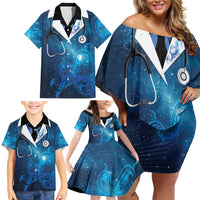 New Zealand Nurses RN Personalised Family Matching Off Shoulder Short Dress and Hawaiian Shirt Galaxy Stethoscope Maori Motif