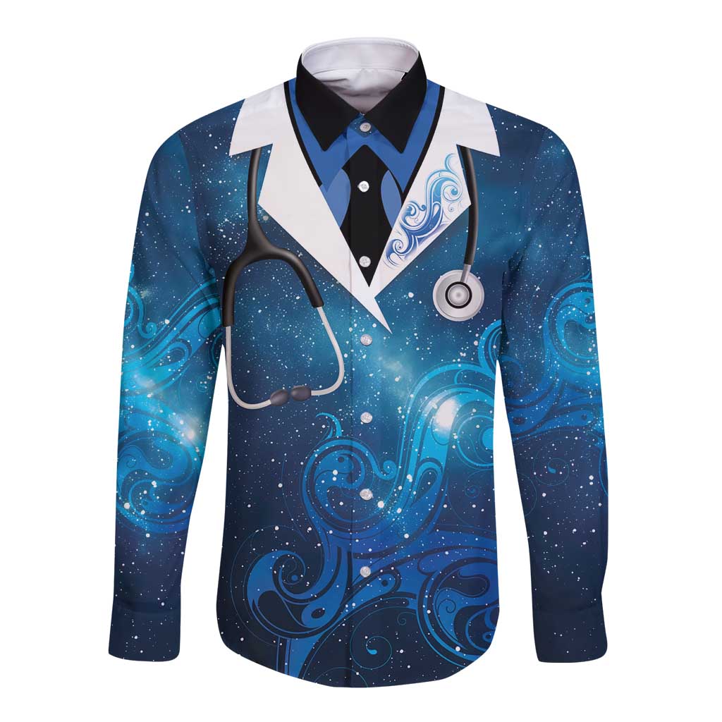 New Zealand Nurses RN Personalised Long Sleeve Button Shirt Galaxy Stethoscope Maori Motif
