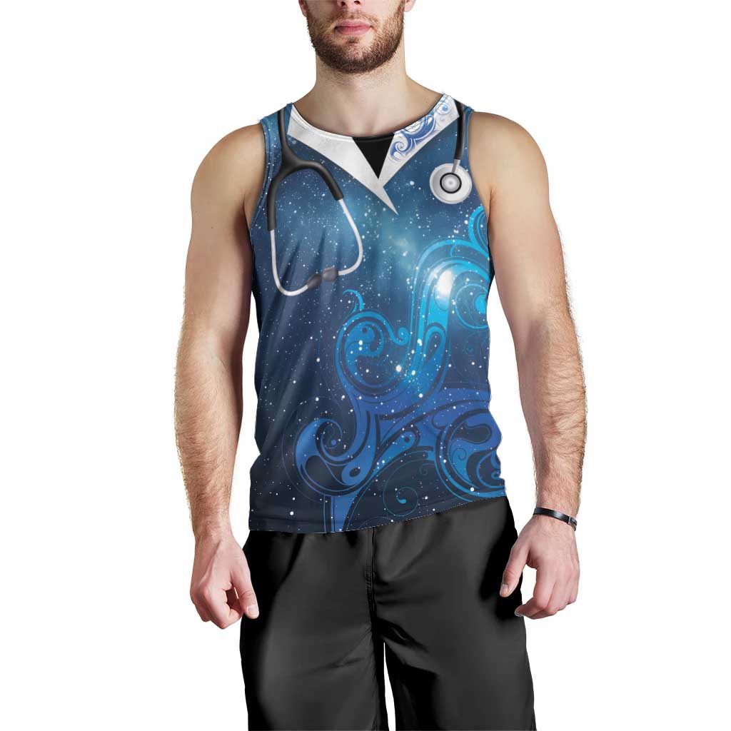 New Zealand Nurses RN Personalised Men Tank Top Galaxy Stethoscope Maori Motif LT9 - Polynesian Pride
