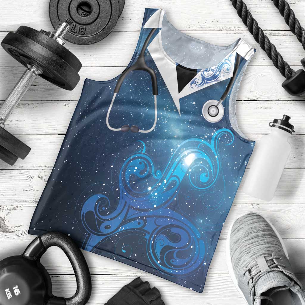 New Zealand Nurses RN Personalised Men Tank Top Galaxy Stethoscope Maori Motif LT9 - Polynesian Pride