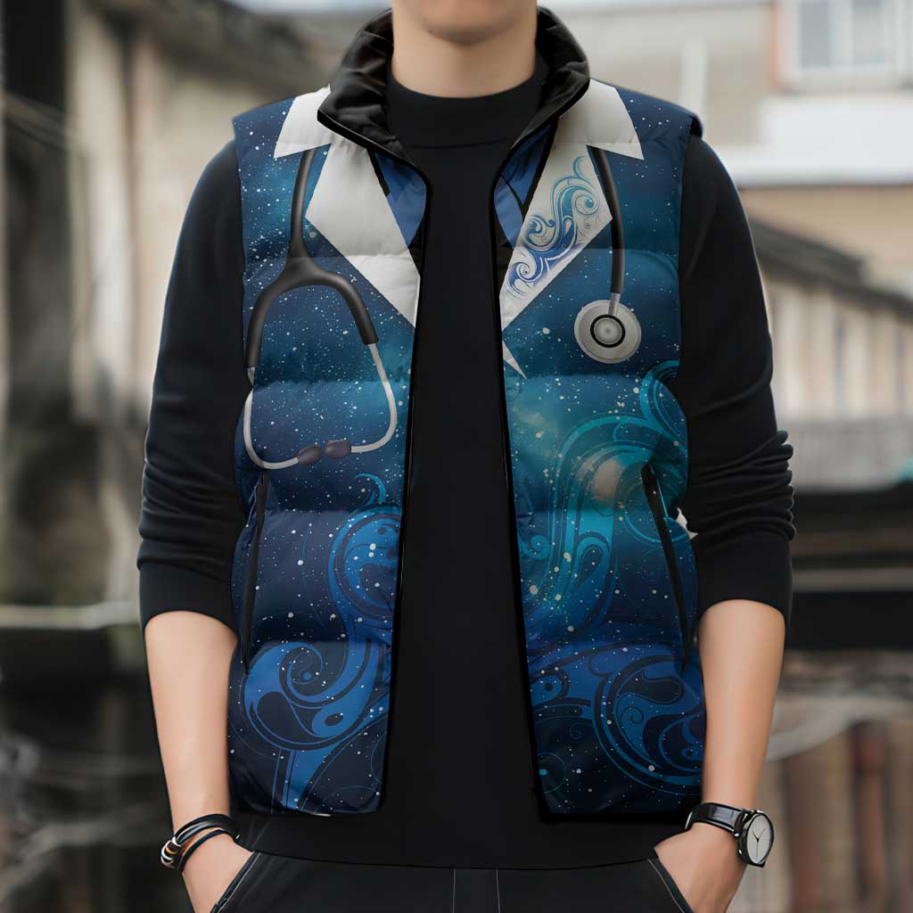 New Zealand Nurses RN Personalised Sleeveless Puffer Jacket Galaxy Stethoscope Maori Motif LT9 - Polynesian Pride