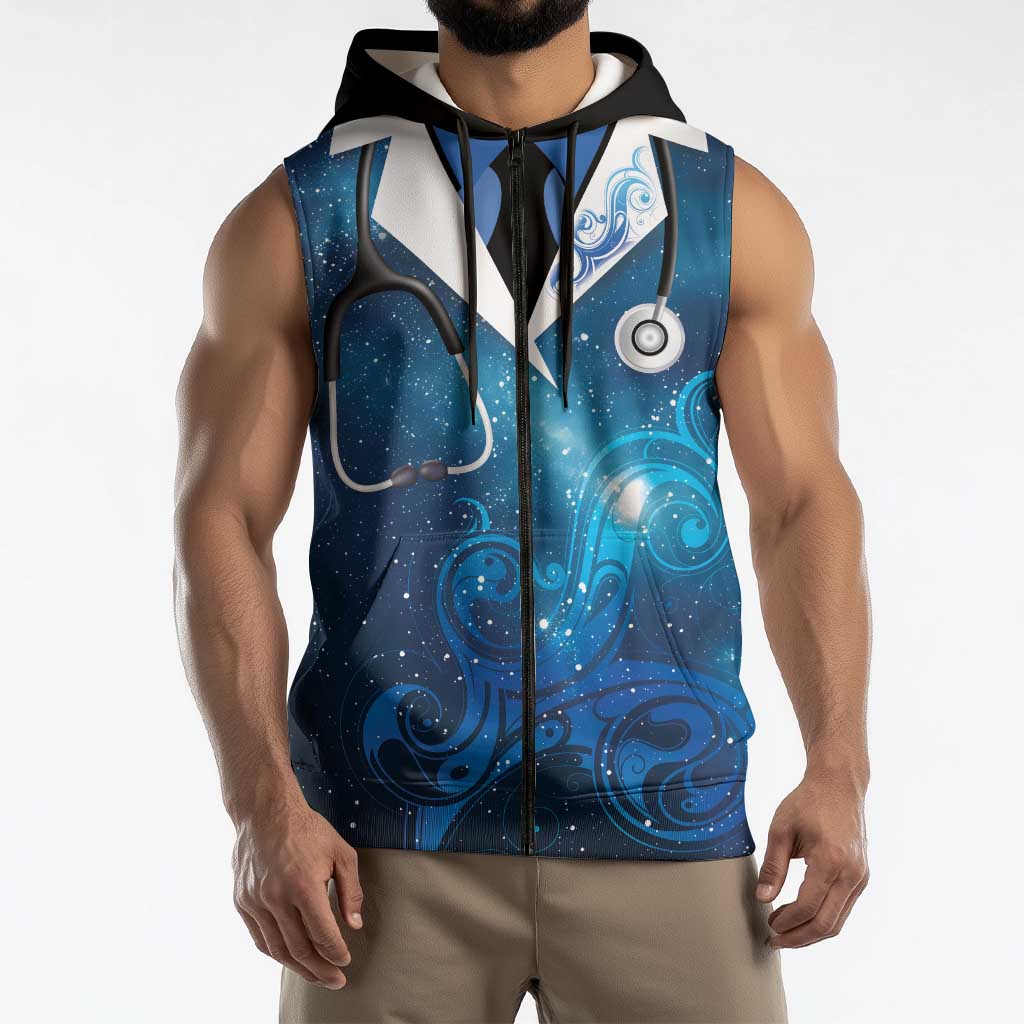 New Zealand Nurses RN Personalised Sleeveless Zip Hoodie Galaxy Stethoscope Maori Motif