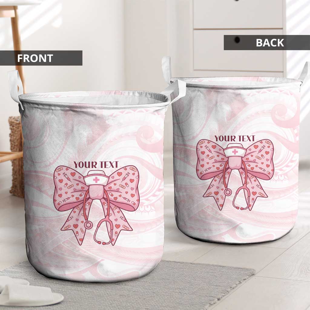 New Zealand Nurses RN Personalised Laundry Basket Pink Stethoscope Coquette Bow Maori Motif LT9 - Polynesian Pride