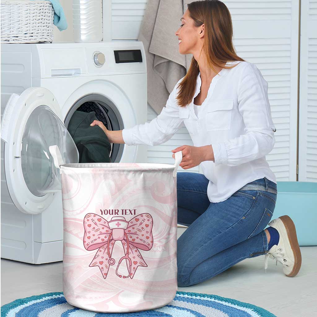 New Zealand Nurses RN Personalised Laundry Basket Pink Stethoscope Coquette Bow Maori Motif LT9 - Polynesian Pride