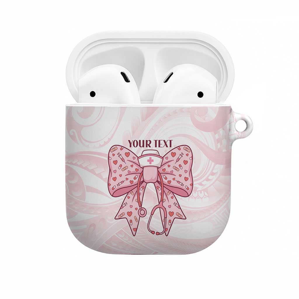 New Zealand Nurses RN Personalised AirPods Case Pink Stethoscope Coquette Bow Maori Motif LT9 Pink - Polynesian Pride