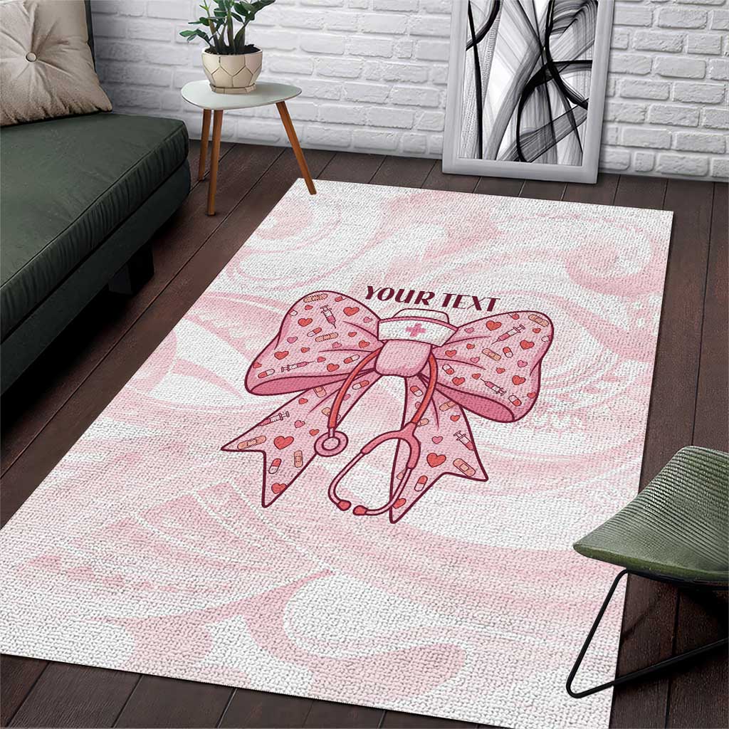 New Zealand Nurses RN Personalised Area Rug Pink Stethoscope Coquette Bow Maori Motif LT9 Pink - Polynesian Pride