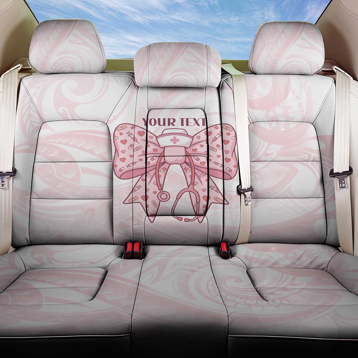 New Zealand Nurses RN Personalised Back Car Seat Cover Pink Stethoscope Coquette Bow Maori Motif