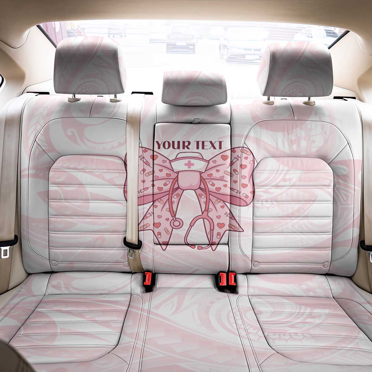 New Zealand Nurses RN Personalised Back Car Seat Cover Pink Stethoscope Coquette Bow Maori Motif