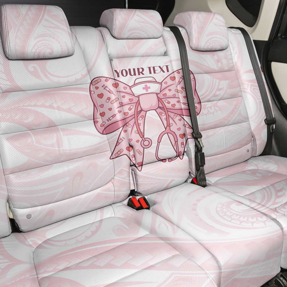 New Zealand Nurses RN Personalised Back Car Seat Cover Pink Stethoscope Coquette Bow Maori Motif