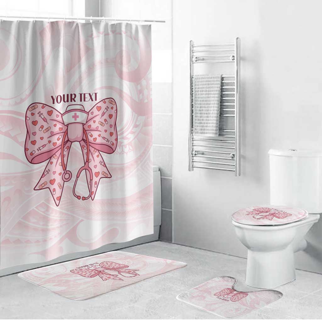 New Zealand Nurses RN Personalised Bathroom Set Pink Stethoscope Coquette Bow Maori Motif LT9 Bathroom Set (4 pcs) Pink - Polynesian Pride