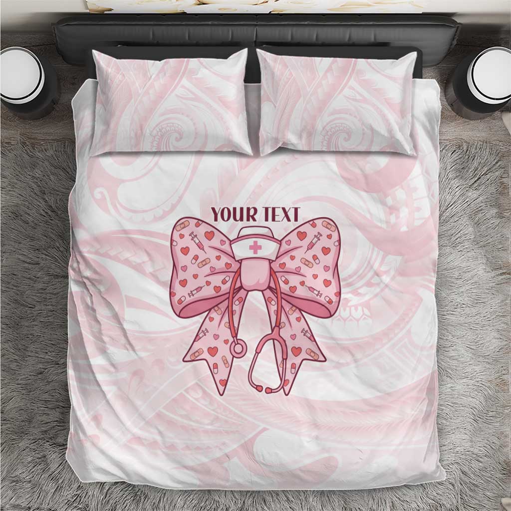 New Zealand Nurses RN Personalised Bedding Set Pink Stethoscope Coquette Bow Maori Motif LT9 Pink - Polynesian Pride