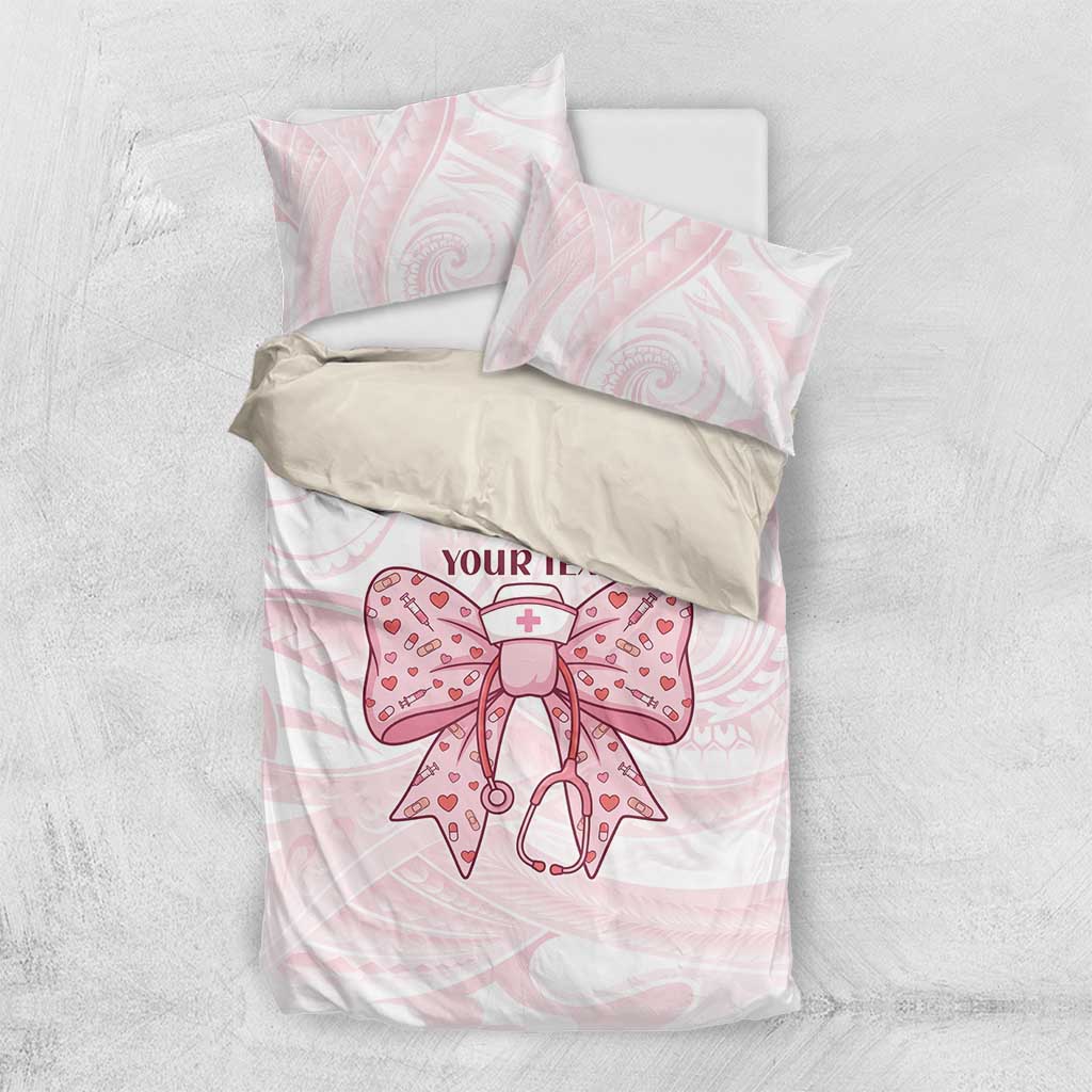 New Zealand Nurses RN Personalised Bedding Set Pink Stethoscope Coquette Bow Maori Motif LT9 US Twin 172cm x 218cm Pink - Polynesian Pride