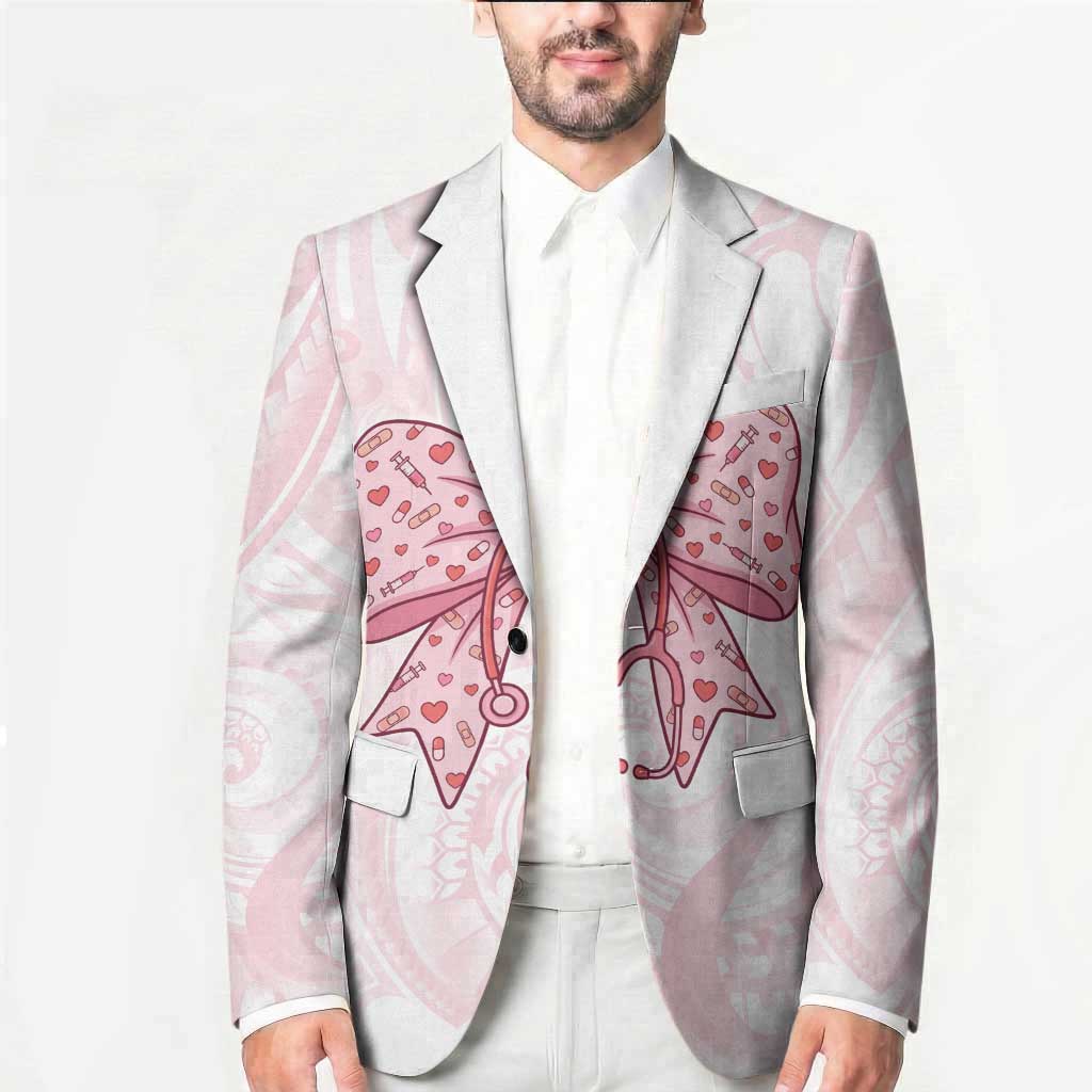 New Zealand Nurses RN Personalised Blazer Pink Stethoscope Coquette Bow Maori Motif